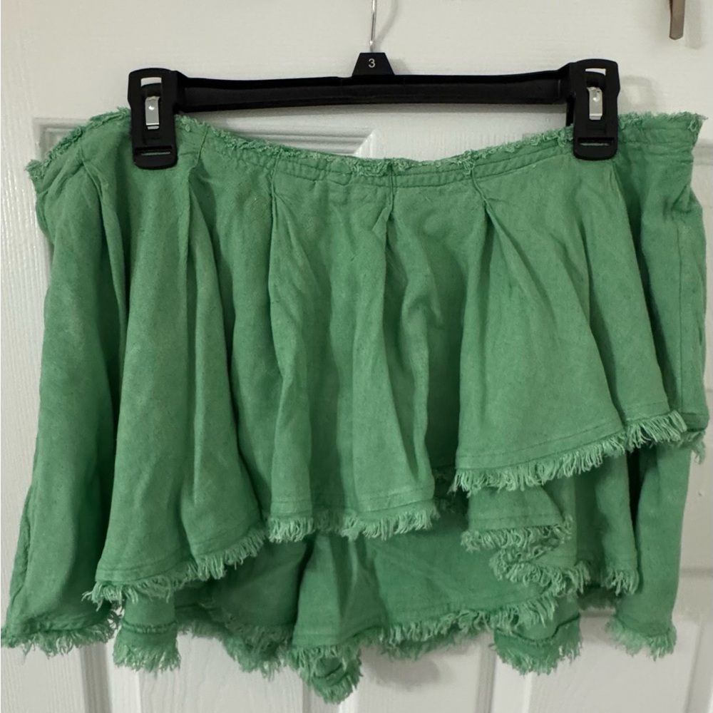 Free People Green Tiered Ruffle Shorts